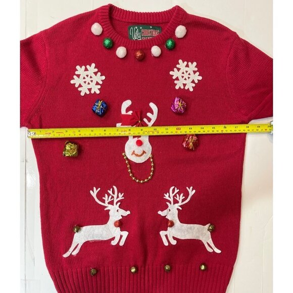 UGLY CHRISTMAS SWEATER Women's Small Red‎ Sweater Embellished Crew Neck Bells - Picture 10 of 14